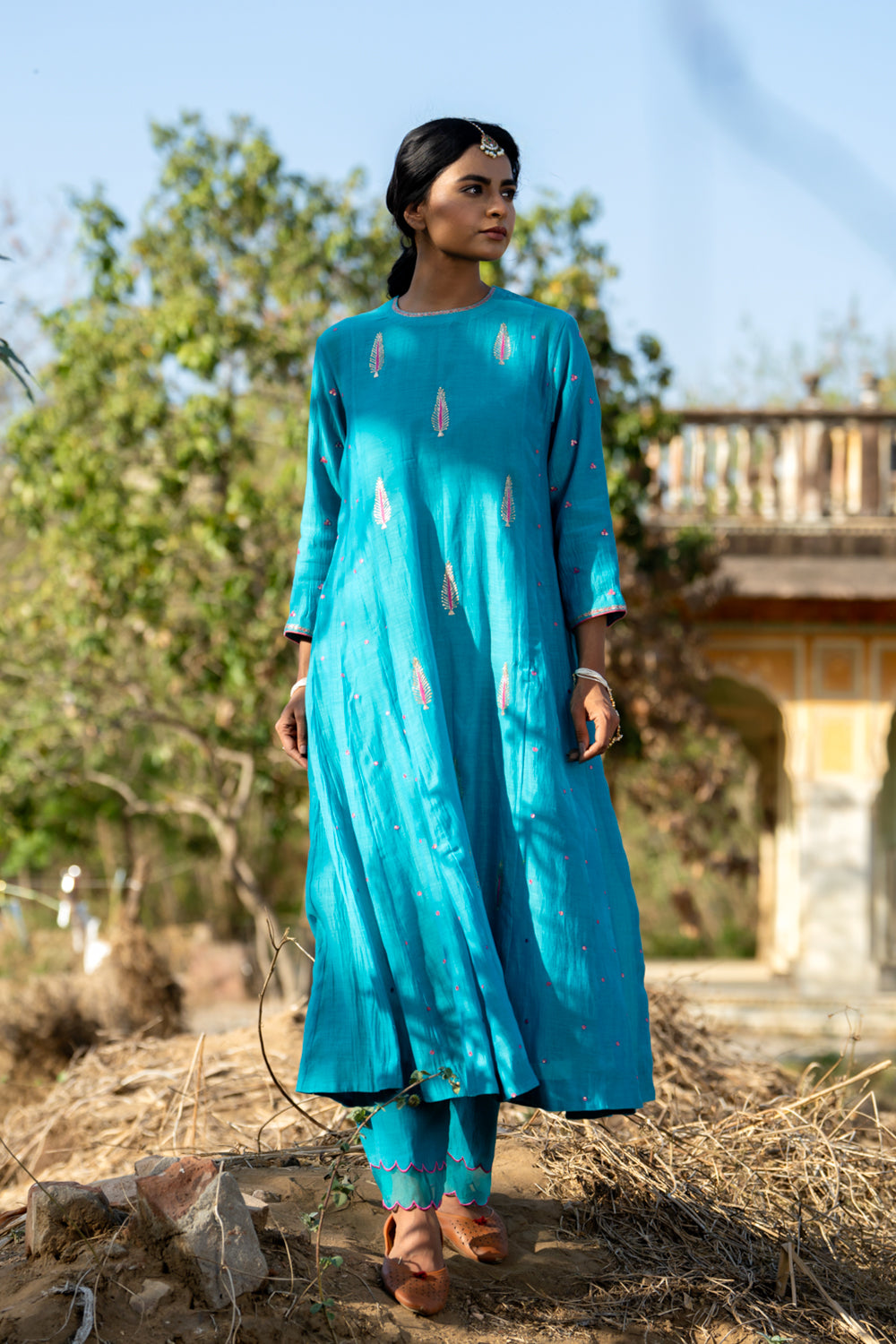 FirozI Khajur Booti Anarkali Suit Set