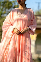 Pastel Peach Gota Patti A-line Kurta Set
