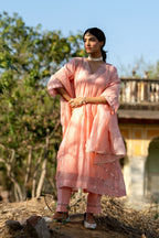 Pastel Peach Gota Patti A-line Kurta Set