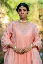 Pastel Peach Gota Patti A-line Kurta Set