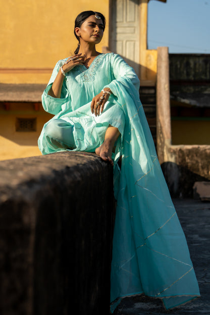 Pastel Blue Gota Patti A Line Suit Set