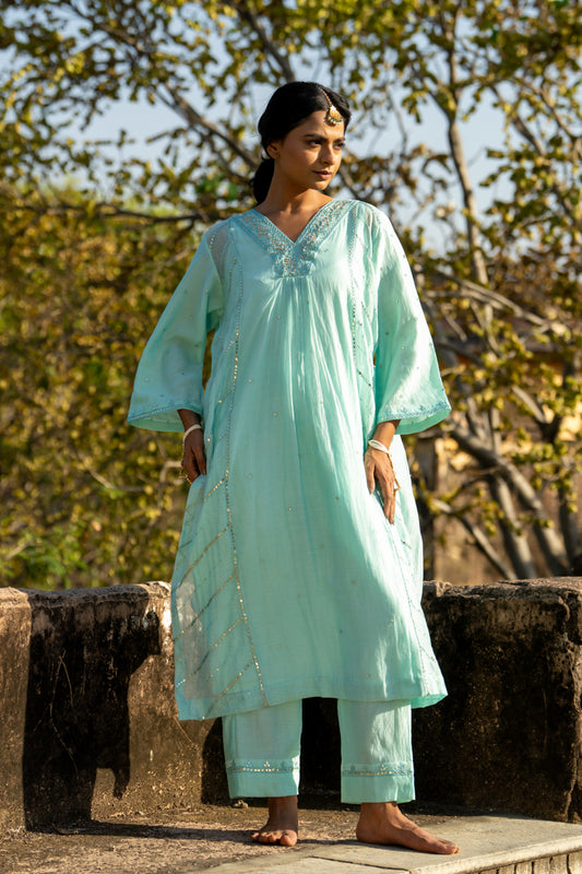 Pastel Blue Gota Patti A Line Suit Set