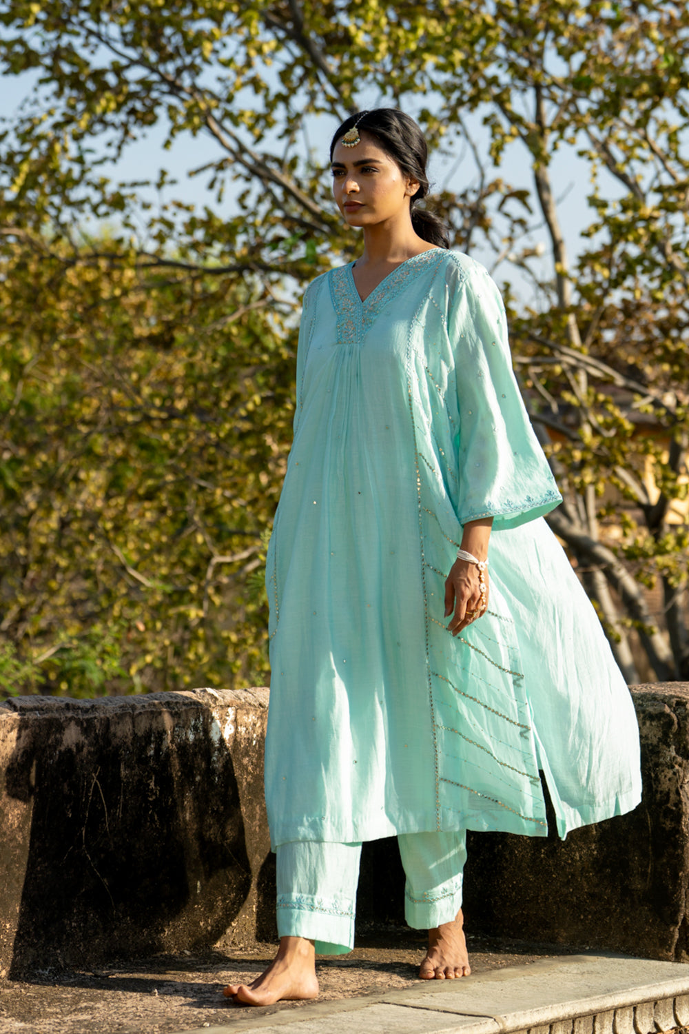 Pastel Blue Gota Patti A Line Suit Set