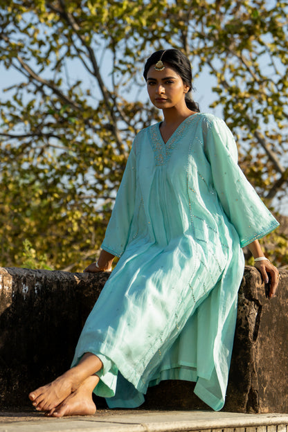 Pastel Blue Gota Patti A Line Suit Set