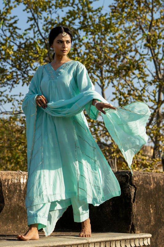 Pastel Blue Gota Patti A Line Suit Set