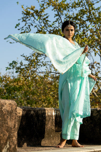 Pastel Blue Gota Patti A Line Suit Set
