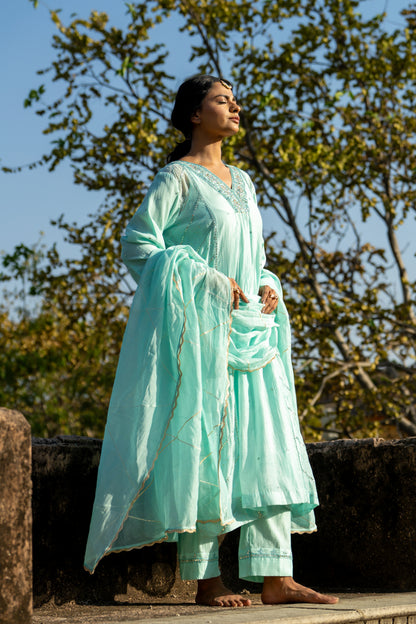 Pastel Blue Gota Patti A Line Suit Set