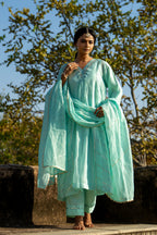 Pastel Blue Gota Patti A-line Kurta Set