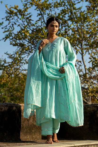 Pastel Blue Gota Patti A Line Suit Set