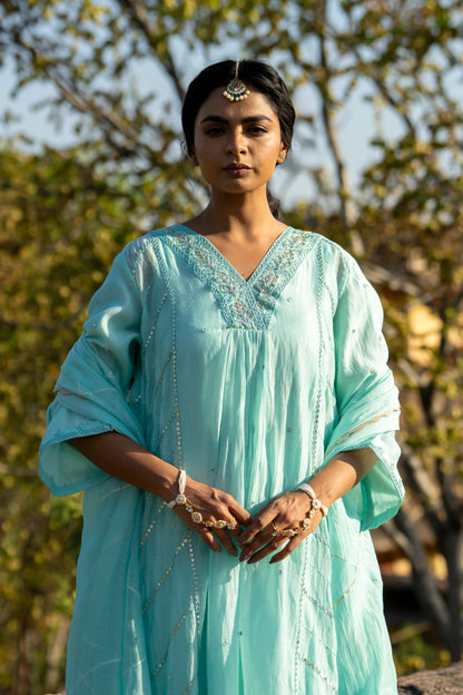Pastel Blue Gota Patti A Line Suit Set