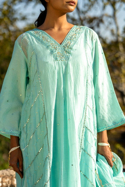 Pastel Blue Gota Patti A Line Suit Set