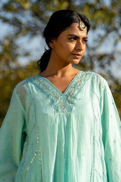 Pastel Blue Gota Patti A Line Suit Set