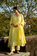 Pastel Yellow Gota Patti A-line Kurta Set