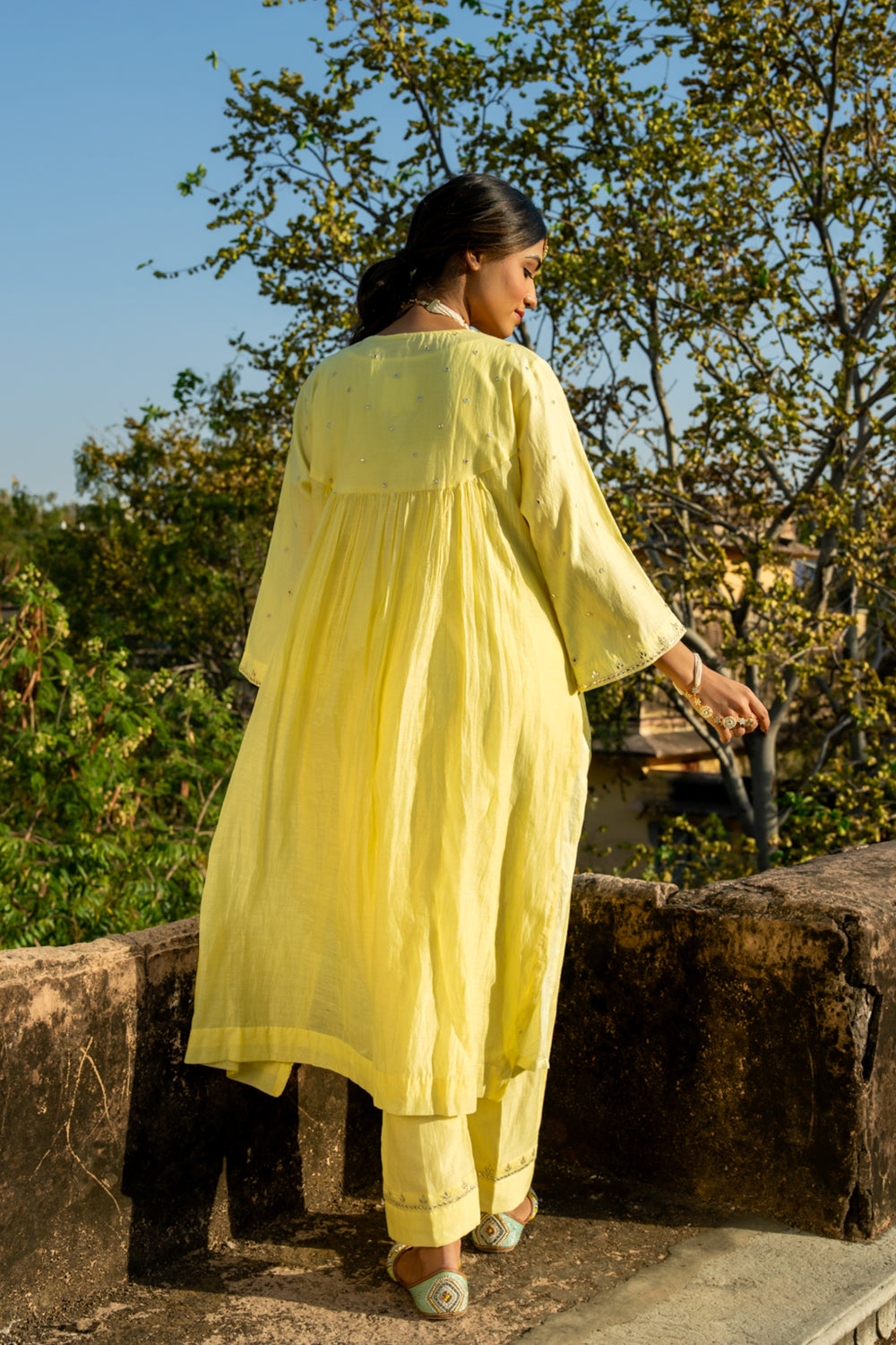 Pastel Yellow Gota Patti A Line Suit Set