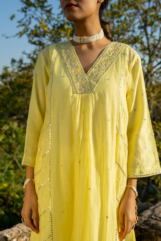 Pastel Yellow Gota Patti A Line Suit Set
