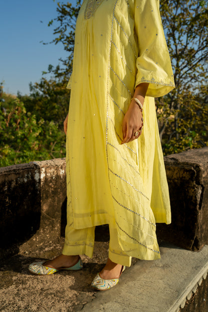 Pastel Yellow Gota Patti A Line Suit Set