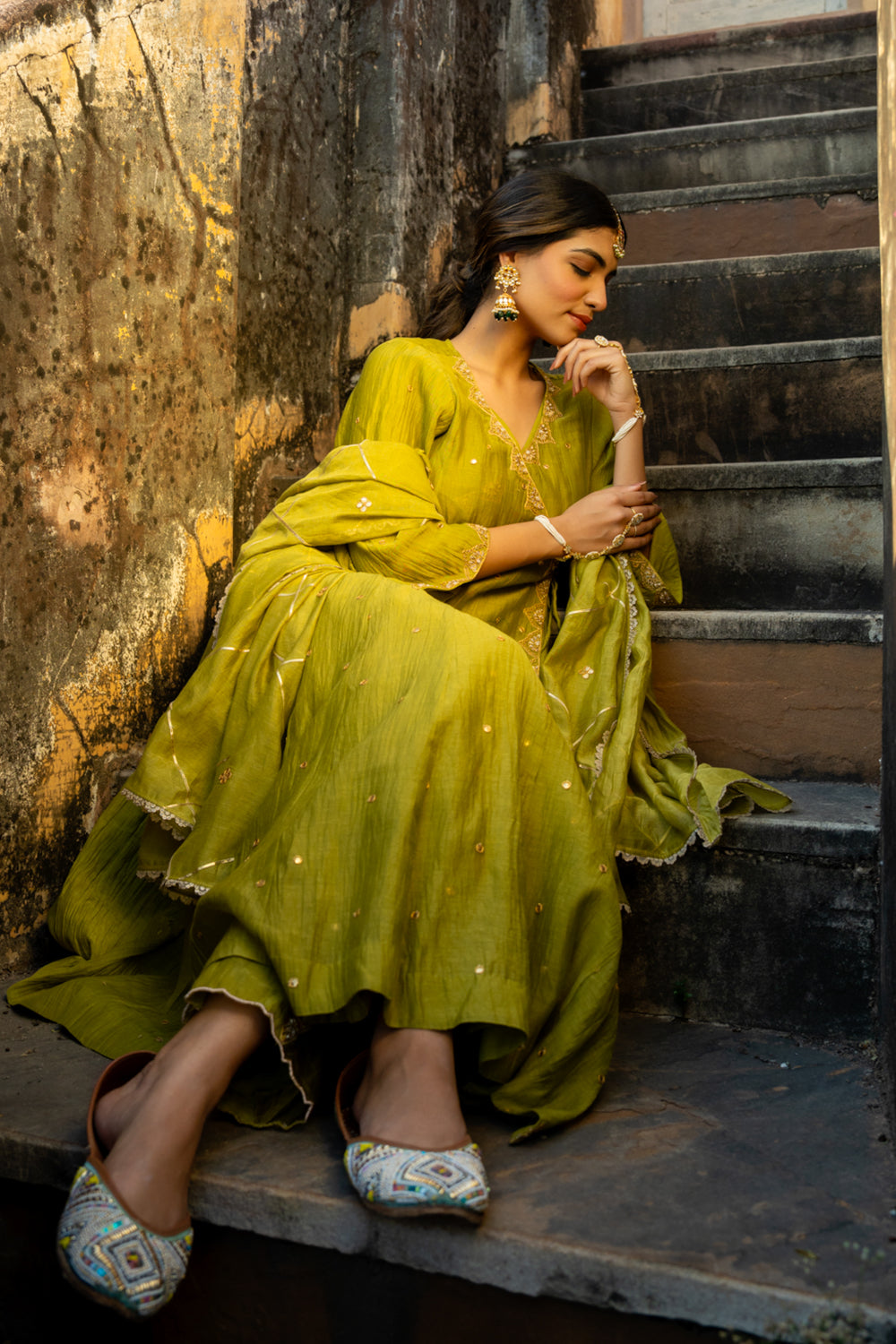 Olive Green Angrakha Set