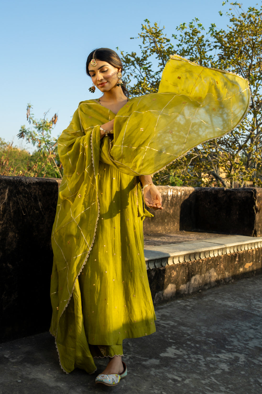 Olive Green Angrakha Set