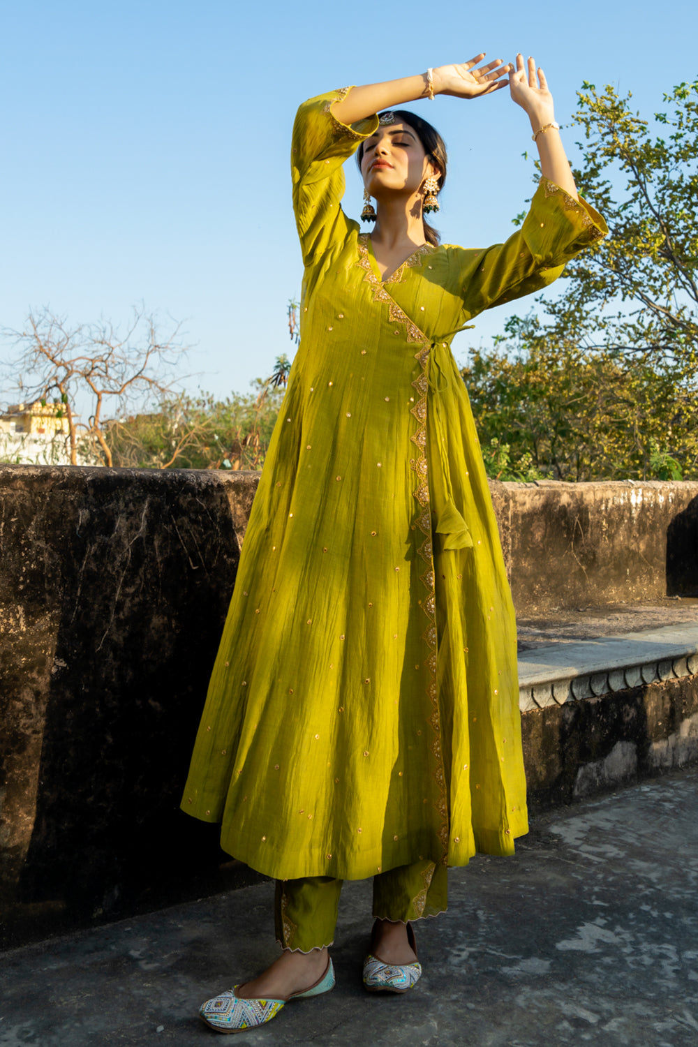 Olive Green Angrakha Set