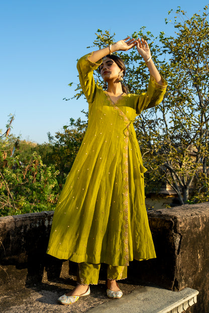 Olive Green Angrakha Set
