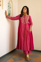 Pink tissue centre gathered suit set