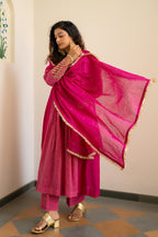 Pink tissue centre gathered suit set