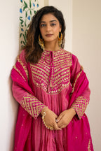 Pink tissue centre gathered suit set