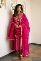 Pink tissue centre gathered suit set