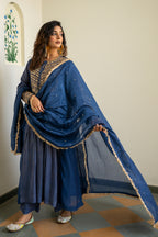 Mid night blue Tissue centre gathered A-line Kurta Set