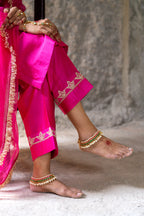 Magenta Marori Work Straight Kurta Set