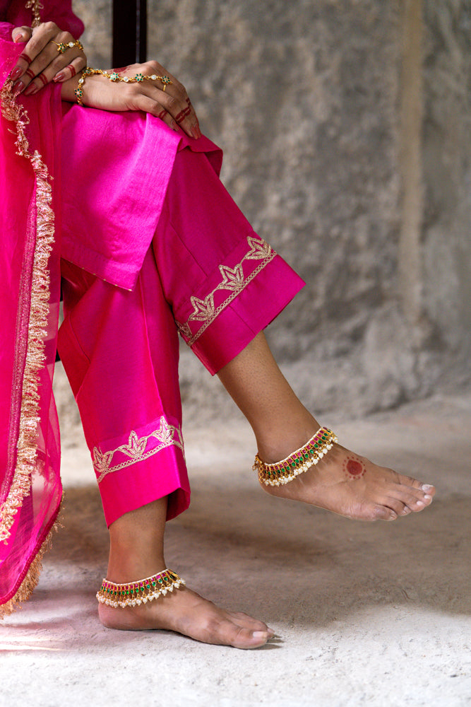 Magenta Marori Work Straight Kurta Set