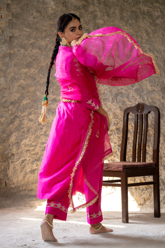 Magenta Marori Work Straight Kurta Set