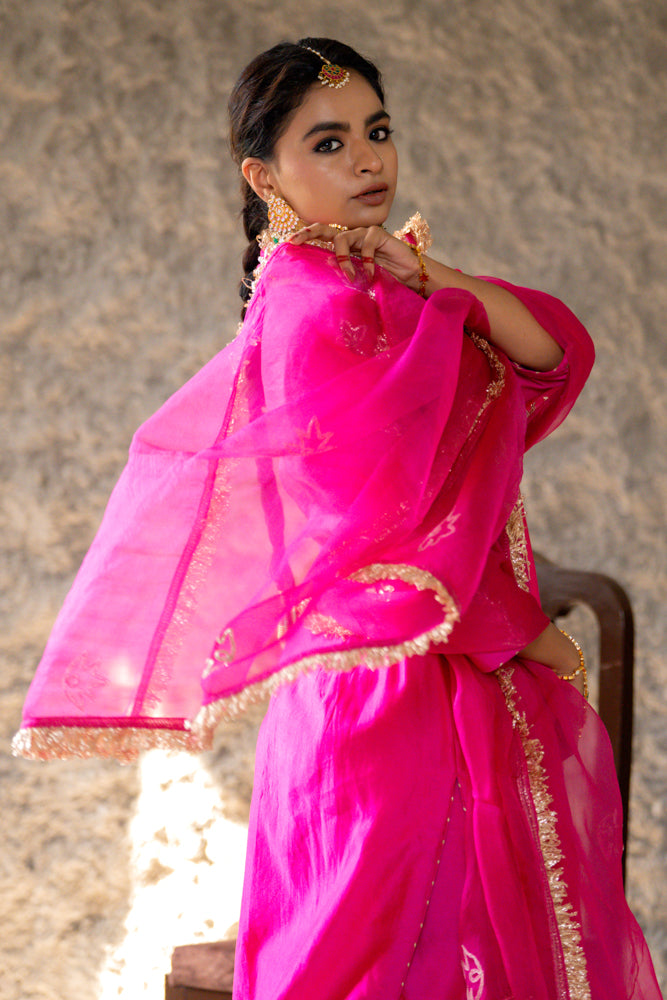 Magenta Marori Work Straight Kurta Set