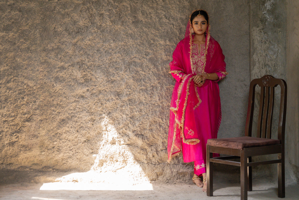 Magenta Marori Work Straight Kurta Set