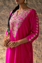 Magenta Marori Work Straight Kurta Set