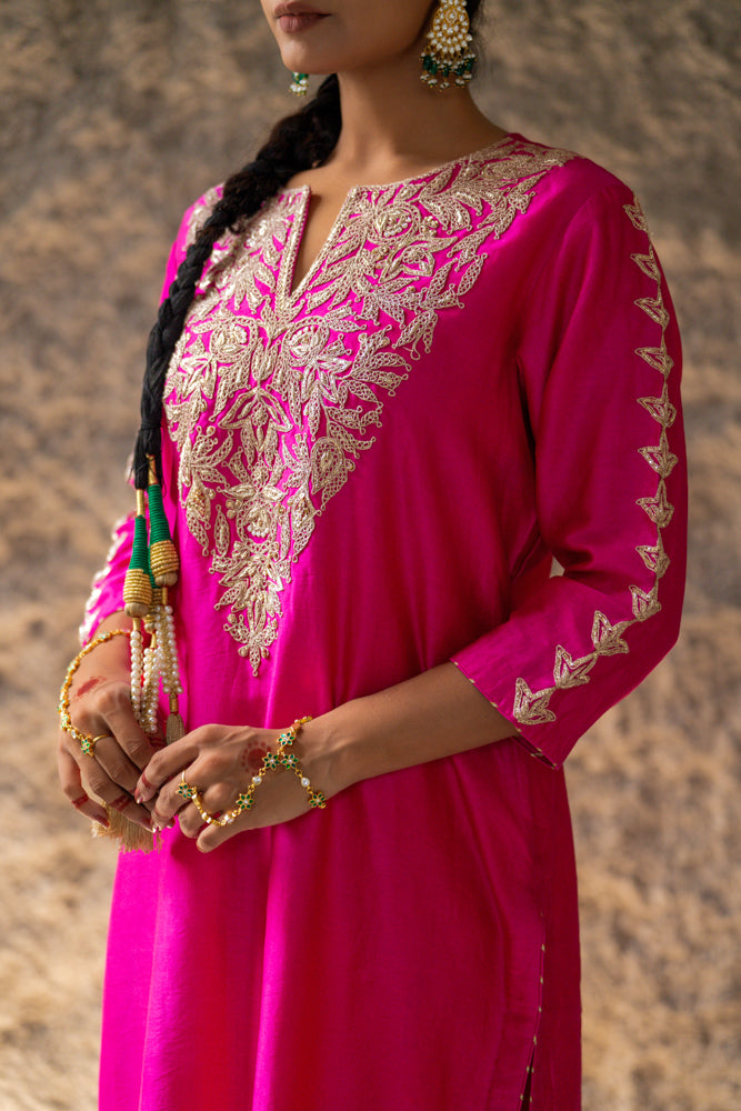 Magenta Marori Work Straight Kurta Set