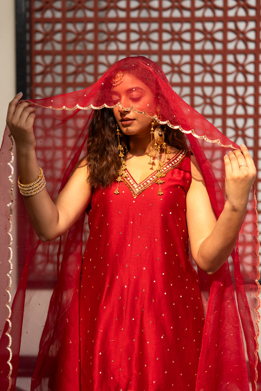 Deep maroon Sequinns Sharara set