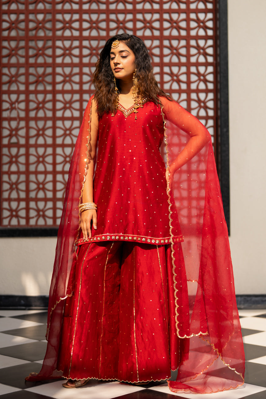 Deep maroon Sequinns Sharara set