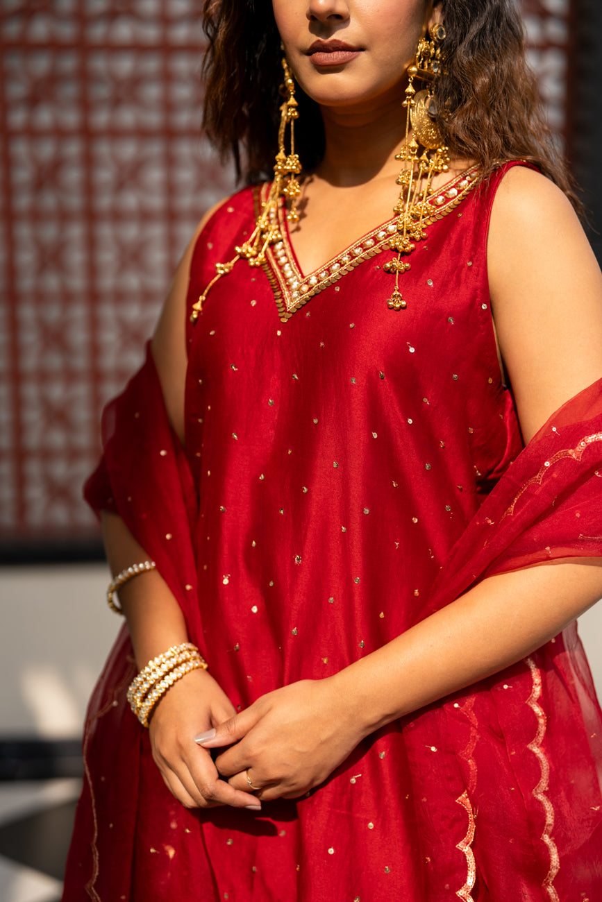 Deep maroon Sequinns Sharara set