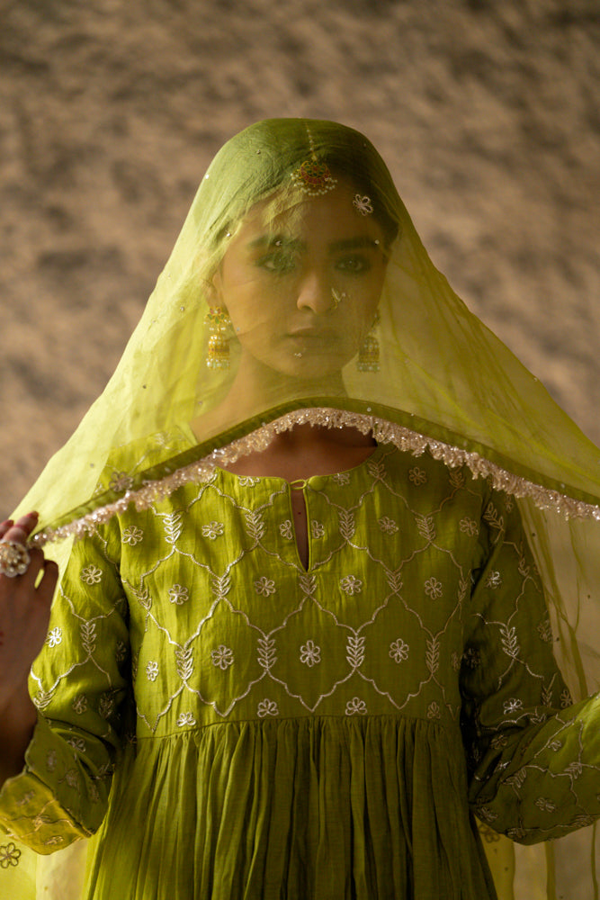 Neev Olive Green Aarkali Suit Set