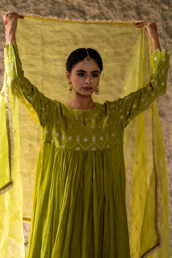 Neev Olive Green Aarkali Suit Set