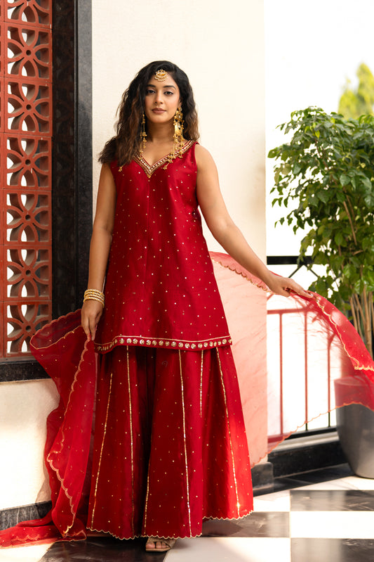 Deep maroon Sequinns Sharara set