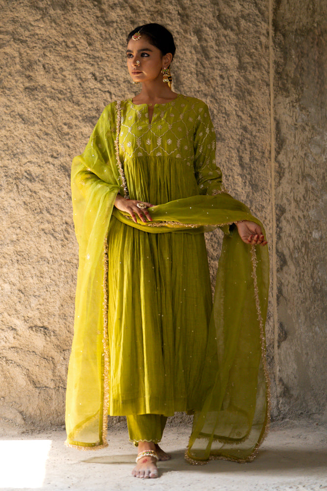 Neev Olive Green Aarkali Suit Set