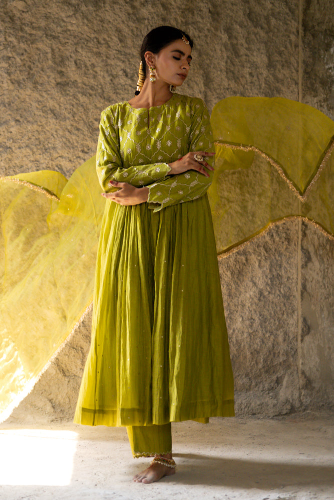 Neev Olive Green Aarkali Suit Set