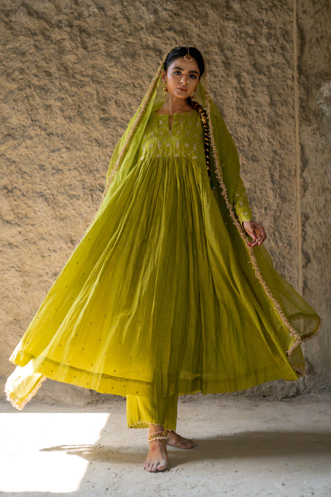 Neev Olive Green Aarkali Suit Set