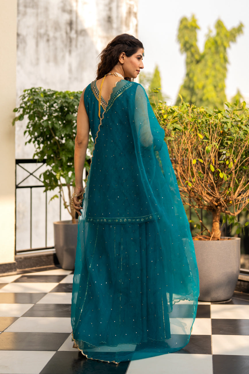 Teal Blue Sequinns Sharara set