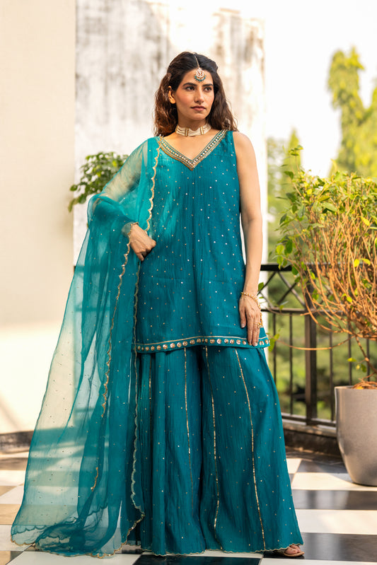 Teal Blue Sequinns Sharara set