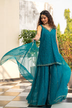 Teal Blue Sequinns Sharara set