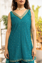 Teal Blue Sequinns Sharara set