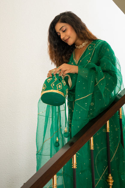 Green moti jaal A-line Kurta Set